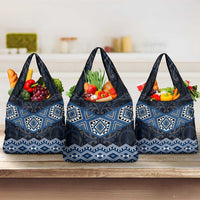 New Zealand Aotearoa Grocery Bag Blue Taniko Art Maori Pattern LT05 3-pack One Size Blue - Polynesian Pride