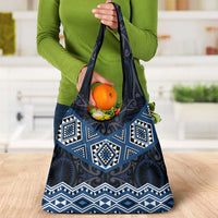 New Zealand Aotearoa Grocery Bag Blue Taniko Art Maori Pattern LT05 - Polynesian Pride