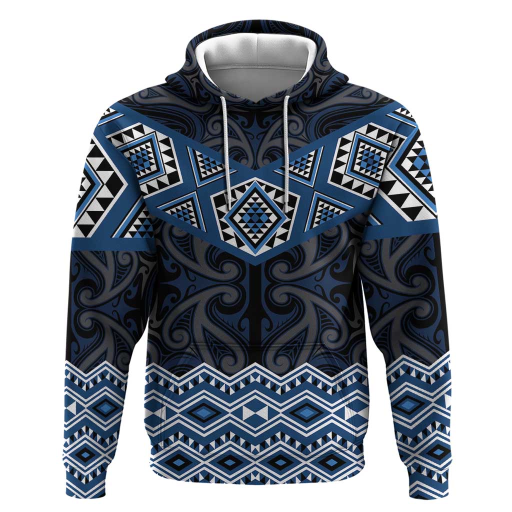 New Zealand Aotearoa Hoodie Blue Taniko Art Maori Pattern LT05 Pullover Hoodie Blue - Polynesian Pride