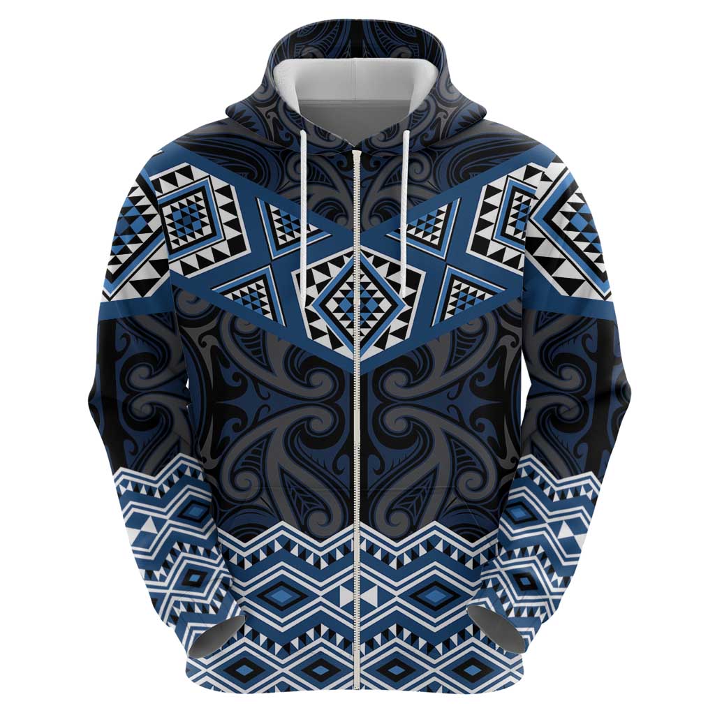 New Zealand Aotearoa Hoodie Blue Taniko Art Maori Pattern LT05 - Polynesian Pride