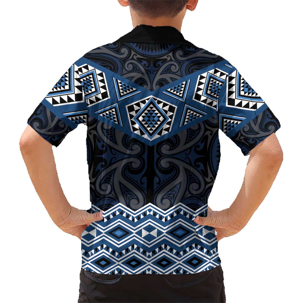 New Zealand Aotearoa Kid Hawaiian Shirt Blue Taniko Art Maori Pattern LT05 - Polynesian Pride