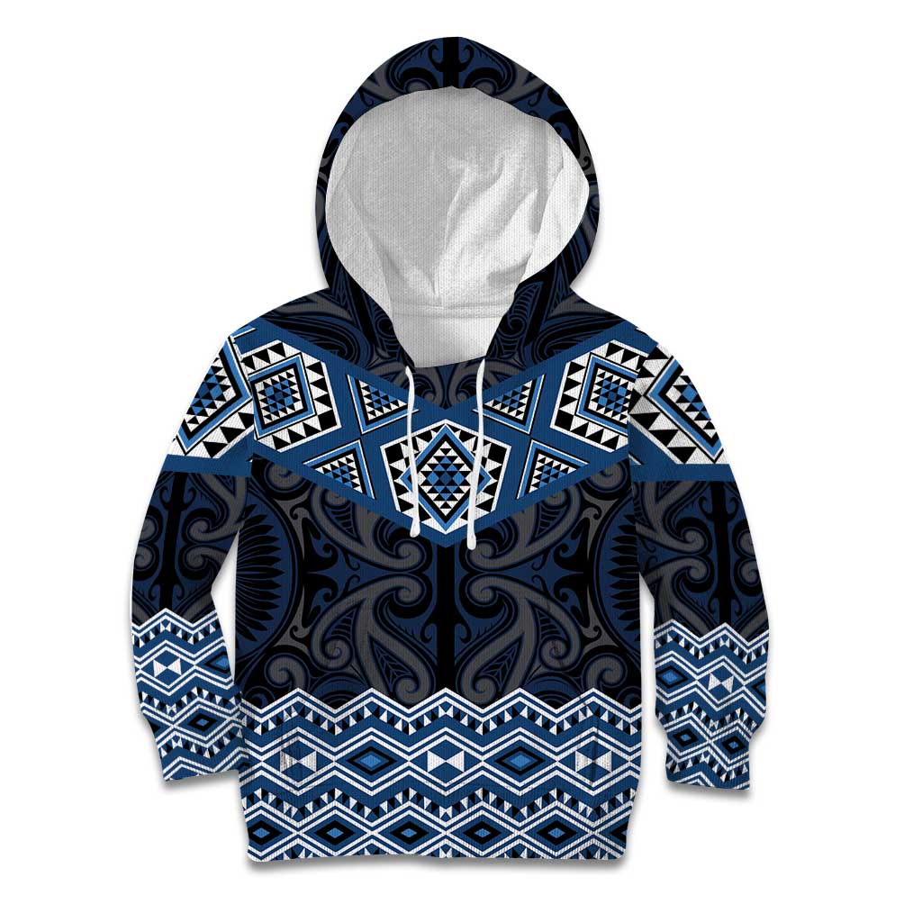 New Zealand Aotearoa Kid Hoodie Blue Taniko Art Maori Pattern LT05 Hoodie Blue - Polynesian Pride