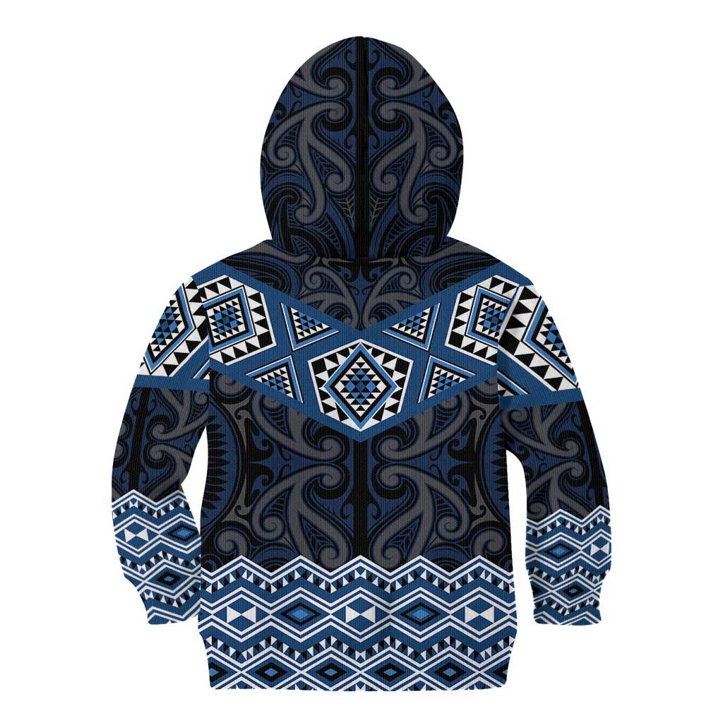 New Zealand Aotearoa Kid Hoodie Blue Taniko Art Maori Pattern LT05 - Polynesian Pride
