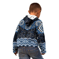 New Zealand Aotearoa Kid Hoodie Blue Taniko Art Maori Pattern LT05 - Polynesian Pride