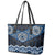 New Zealand Aotearoa Leather Tote Bag Blue Taniko Art Maori Pattern