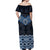 New Zealand Aotearoa Off Shoulder Maxi Dress Blue Taniko Art Maori Pattern