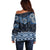 New Zealand Aotearoa Off Shoulder Sweater Blue Taniko Art Maori Pattern