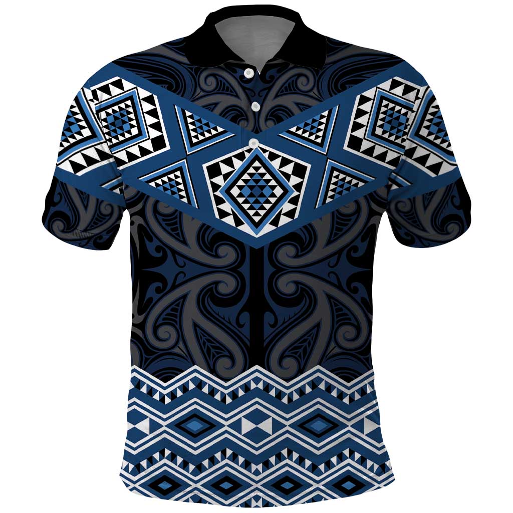 New Zealand Aotearoa Polo Shirt Blue Taniko Art Maori Pattern LT05 Blue - Polynesian Pride