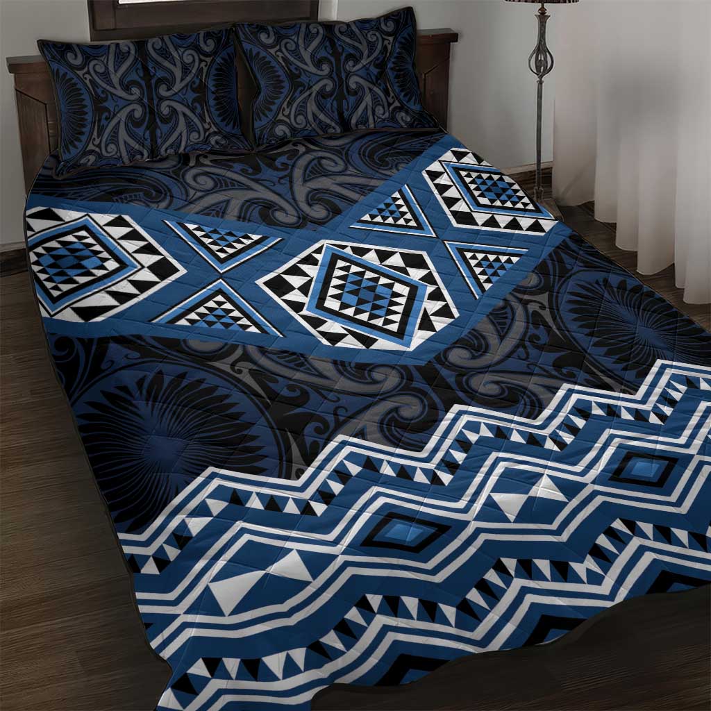 New Zealand Aotearoa Quilt Bed Set Blue Taniko Art Maori Pattern LT05 Blue - Polynesian Pride