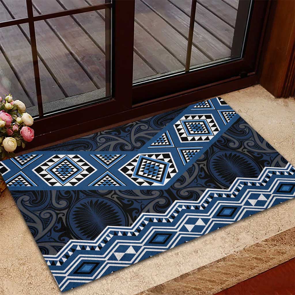 New Zealand Aotearoa Rubber Doormat Blue Taniko Art Maori Pattern LT05 - Polynesian Pride