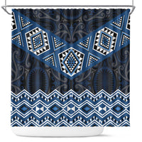 New Zealand Aotearoa Shower Curtain Blue Taniko Art Maori Pattern LT05 Blue - Polynesian Pride