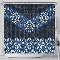 New Zealand Aotearoa Shower Curtain Blue Taniko Art Maori Pattern LT05 - Polynesian Pride
