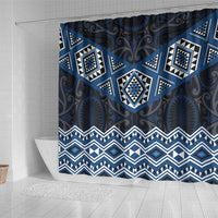New Zealand Aotearoa Shower Curtain Blue Taniko Art Maori Pattern LT05 - Polynesian Pride
