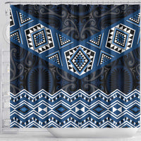 New Zealand Aotearoa Shower Curtain Blue Taniko Art Maori Pattern LT05 - Polynesian Pride