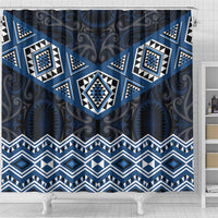 New Zealand Aotearoa Shower Curtain Blue Taniko Art Maori Pattern LT05 - Polynesian Pride