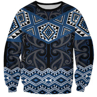 New Zealand Aotearoa Sweatshirt Blue Taniko Art Maori Pattern LT05 Unisex Blue - Polynesian Pride