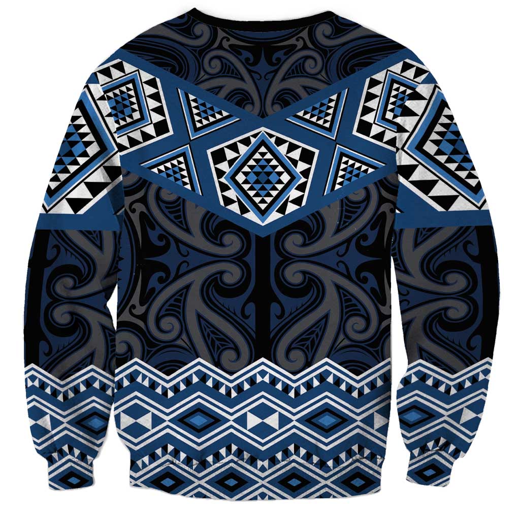 New Zealand Aotearoa Sweatshirt Blue Taniko Art Maori Pattern LT05 - Polynesian Pride