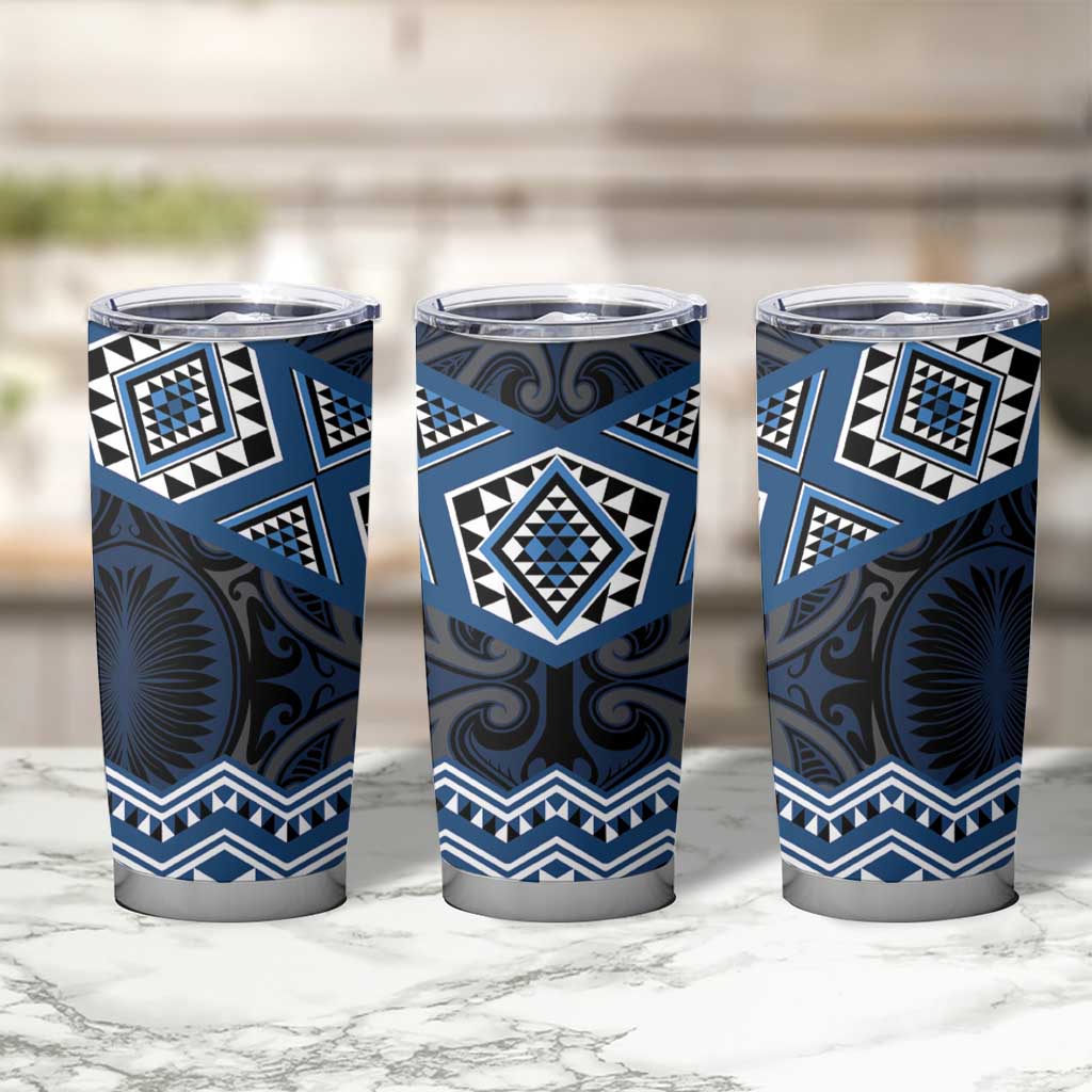New Zealand Aotearoa Tumbler Cup Blue Taniko Art Maori Pattern LT05 - Polynesian Pride