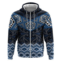 New Zealand Aotearoa Zip Hoodie Blue Taniko Art Maori Pattern LT05 Zip Hoodie Blue - Polynesian Pride