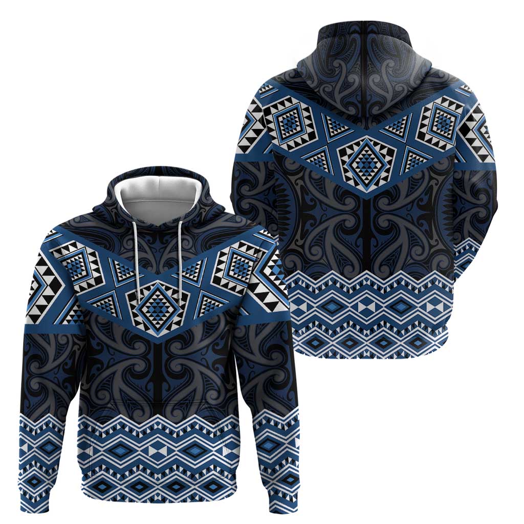 New Zealand Aotearoa Zip Hoodie Blue Taniko Art Maori Pattern LT05 - Polynesian Pride