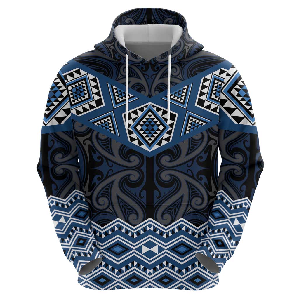 New Zealand Aotearoa Zip Hoodie Blue Taniko Art Maori Pattern LT05 - Polynesian Pride