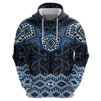 New Zealand Aotearoa Zip Hoodie Blue Taniko Art Maori Pattern LT05 - Polynesian Pride