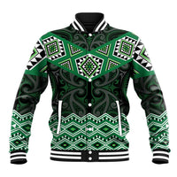 New Zealand Aotearoa Baseball Jacket Green Taniko Art Maori Pattern LT05 Unisex Green - Polynesian Pride