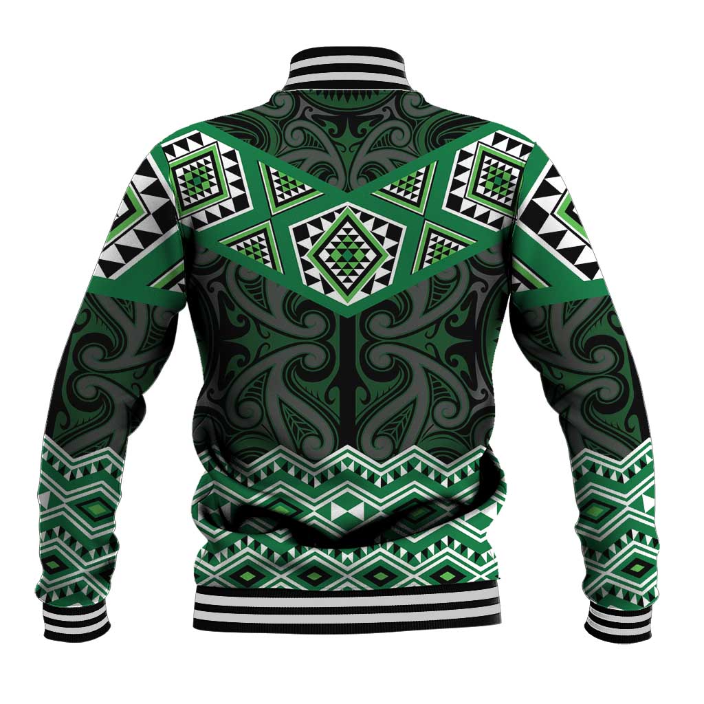New Zealand Aotearoa Baseball Jacket Green Taniko Art Maori Pattern LT05 - Polynesian Pride
