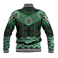 New Zealand Aotearoa Baseball Jacket Green Taniko Art Maori Pattern LT05 - Polynesian Pride