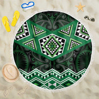 New Zealand Aotearoa Beach Blanket Green Taniko Art Maori Pattern LT05 One Size 150cm Green - Polynesian Pride