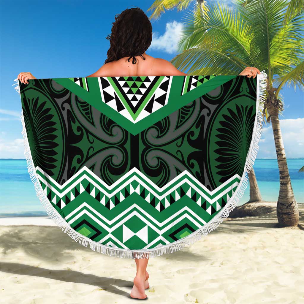 New Zealand Aotearoa Beach Blanket Green Taniko Art Maori Pattern LT05 - Polynesian Pride