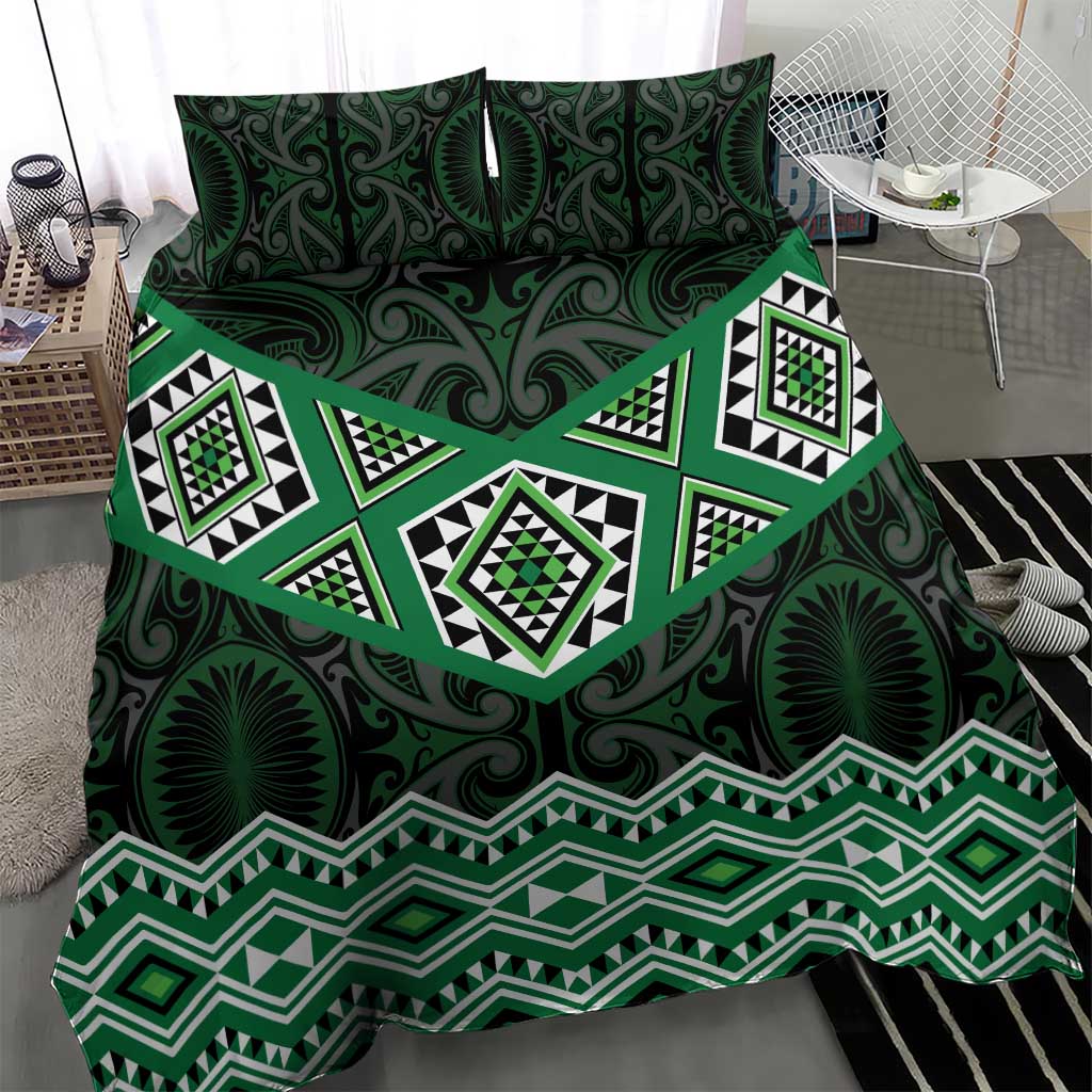 New Zealand Aotearoa Bedding Set Green Taniko Art Maori Pattern LT05 - Polynesian Pride