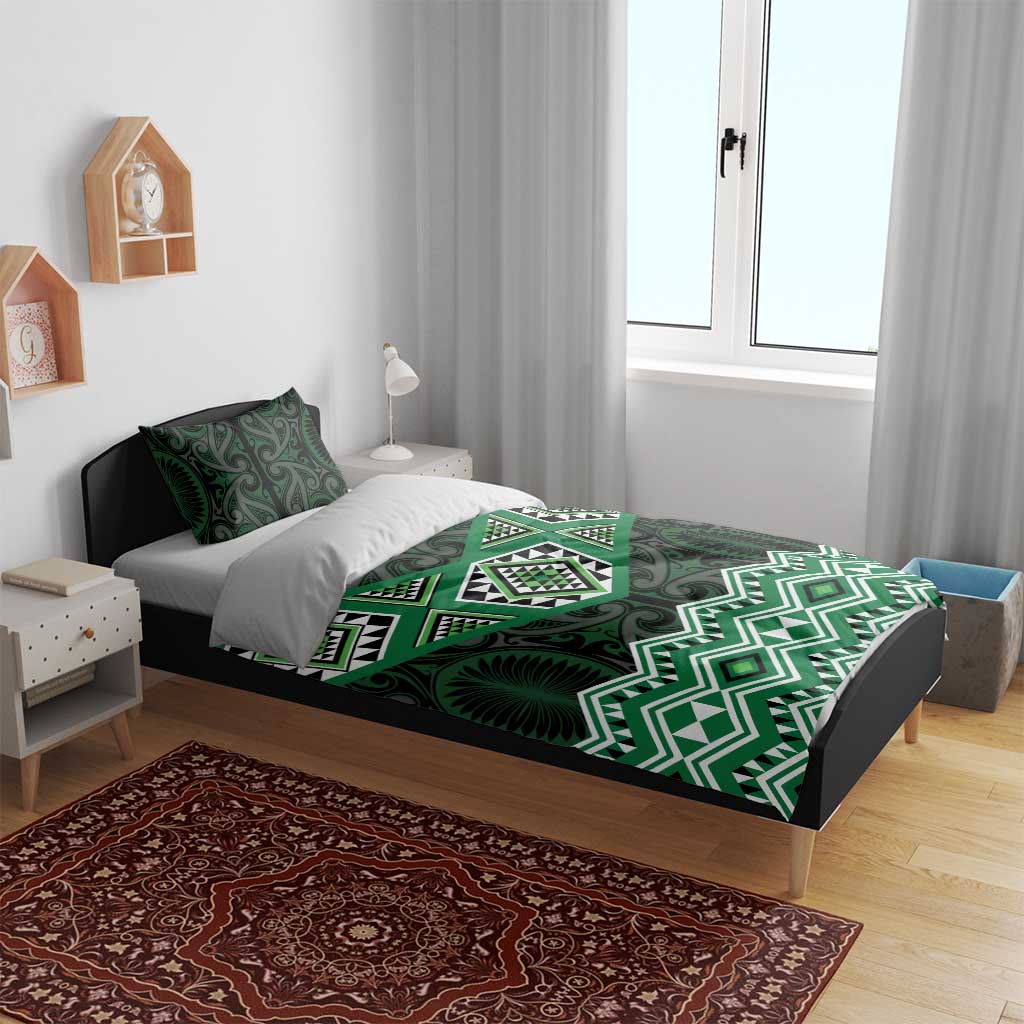 New Zealand Aotearoa Bedding Set Green Taniko Art Maori Pattern LT05 - Polynesian Pride