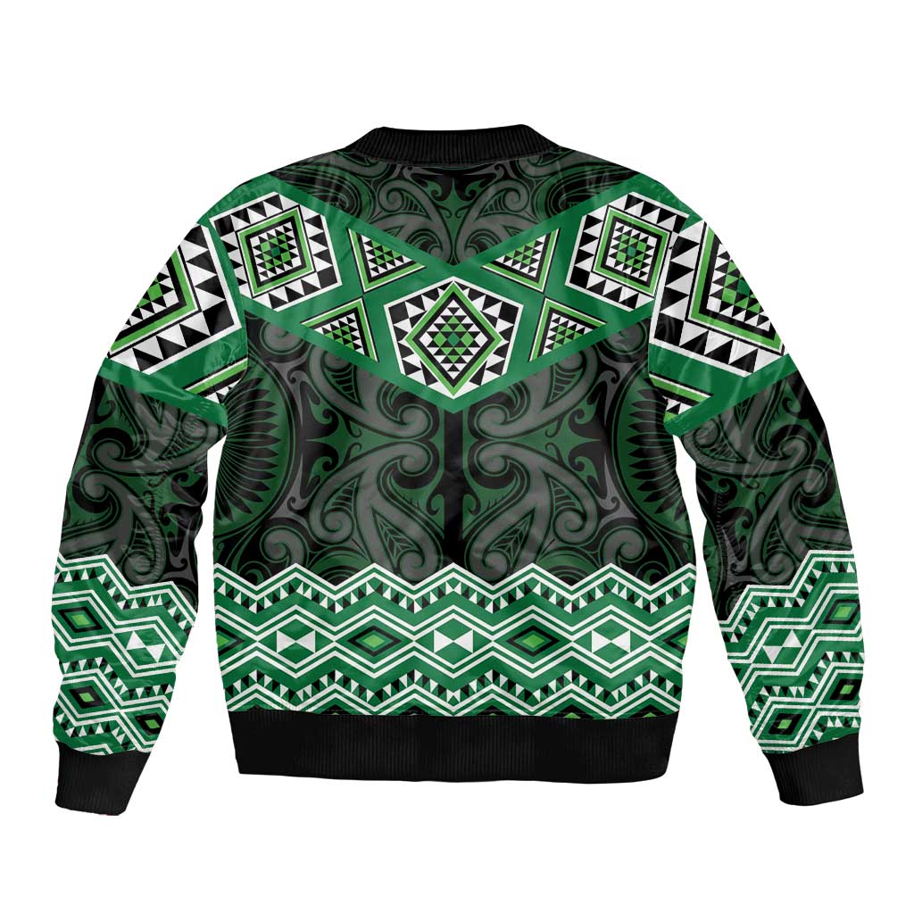 New Zealand Aotearoa Bomber Jacket Green Taniko Art Maori Pattern LT05 - Polynesian Pride