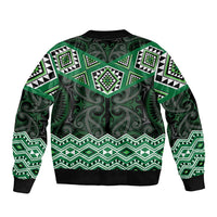 New Zealand Aotearoa Bomber Jacket Green Taniko Art Maori Pattern LT05 - Polynesian Pride