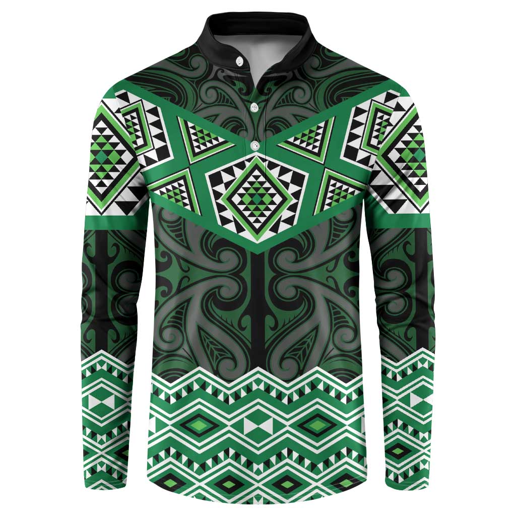 New Zealand Aotearoa Button Sweatshirt Green Taniko Art Maori Pattern LT05 Green - Polynesian Pride