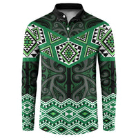 New Zealand Aotearoa Button Sweatshirt Green Taniko Art Maori Pattern LT05 Green - Polynesian Pride