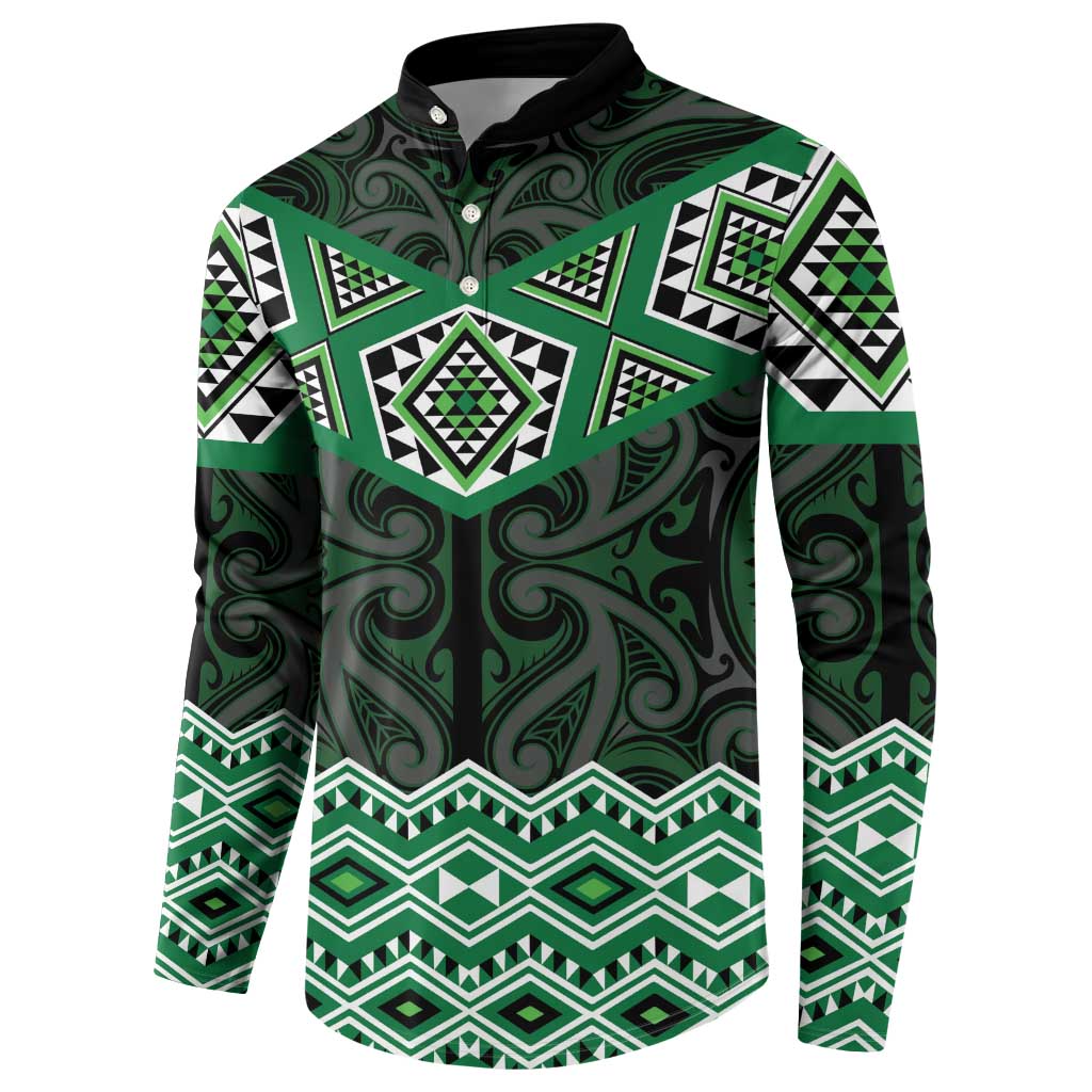 New Zealand Aotearoa Button Sweatshirt Green Taniko Art Maori Pattern LT05 - Polynesian Pride