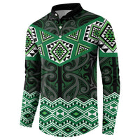 New Zealand Aotearoa Button Sweatshirt Green Taniko Art Maori Pattern LT05 - Polynesian Pride