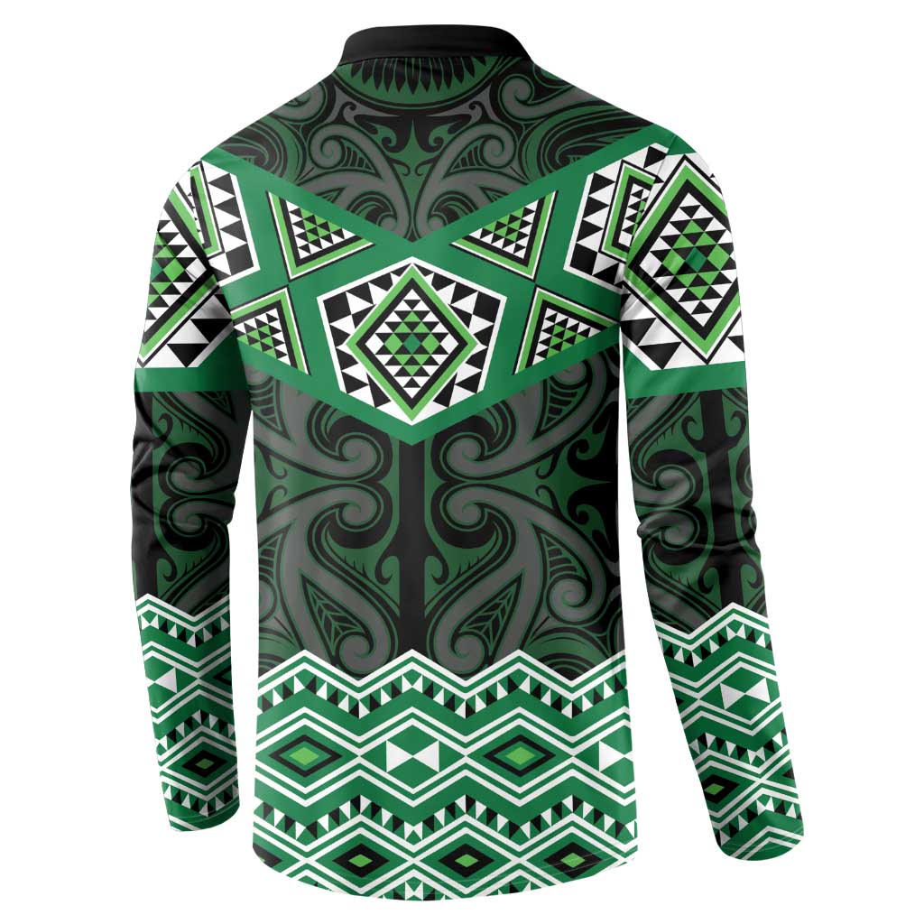 New Zealand Aotearoa Button Sweatshirt Green Taniko Art Maori Pattern LT05 - Polynesian Pride