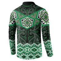 New Zealand Aotearoa Button Sweatshirt Green Taniko Art Maori Pattern LT05 - Polynesian Pride