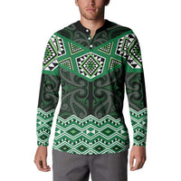 New Zealand Aotearoa Button Sweatshirt Green Taniko Art Maori Pattern LT05 - Polynesian Pride
