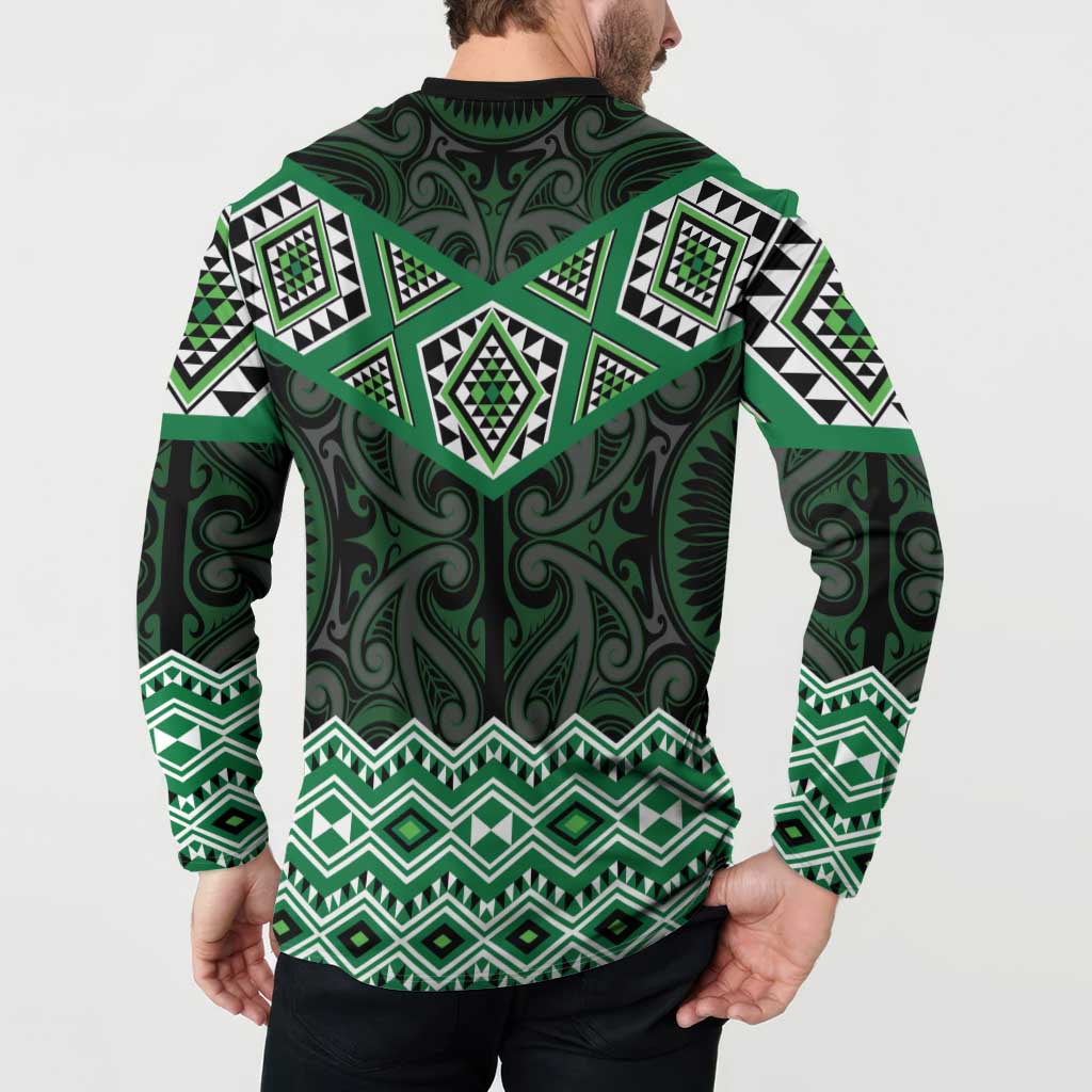 New Zealand Aotearoa Button Sweatshirt Green Taniko Art Maori Pattern LT05 - Polynesian Pride