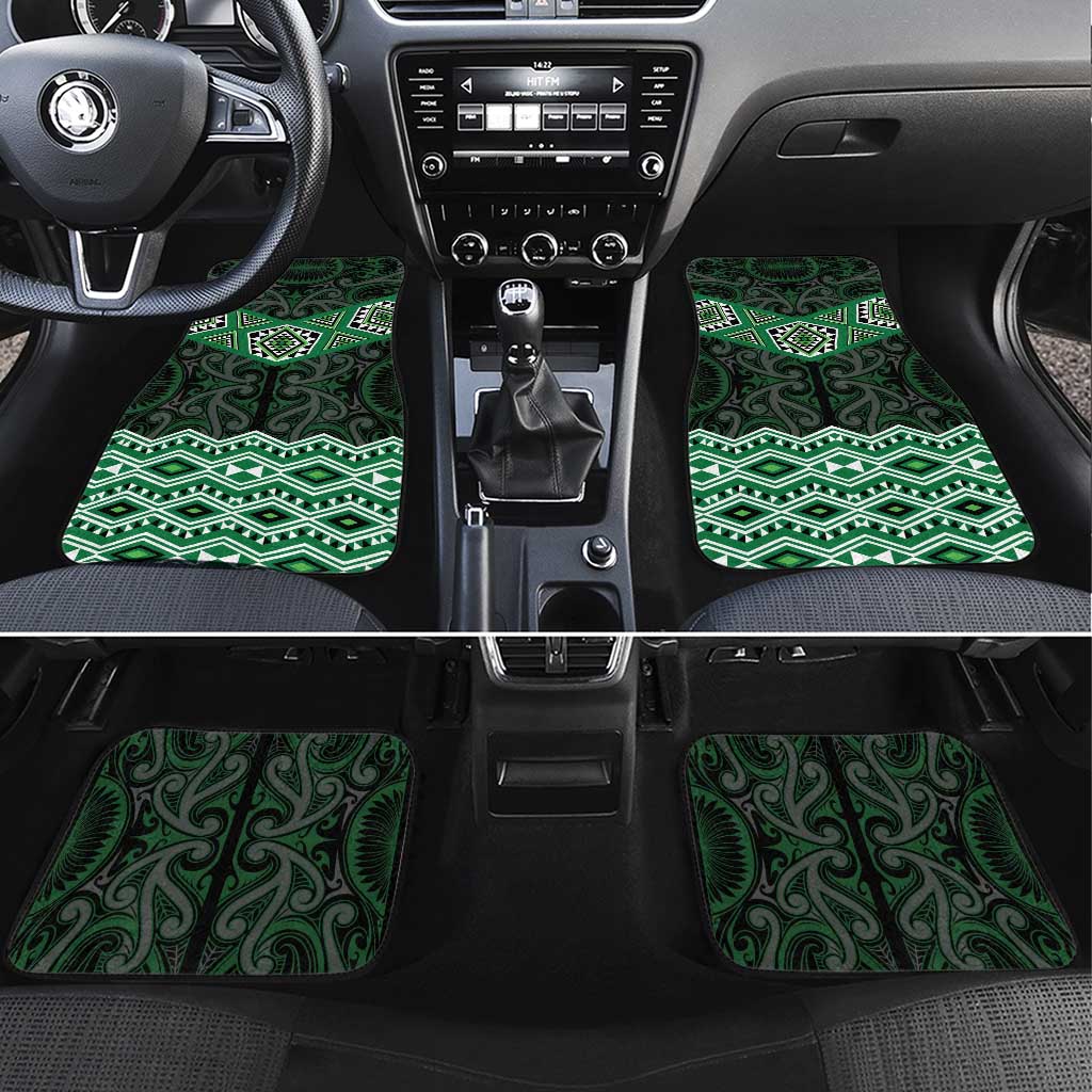 New Zealand Aotearoa Car Mats Green Taniko Art Maori Pattern LT05 Set 4pcs Green - Polynesian Pride