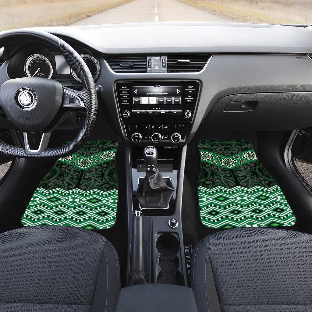 New Zealand Aotearoa Car Mats Green Taniko Art Maori Pattern LT05 Set 2pcs - Front Green - Polynesian Pride