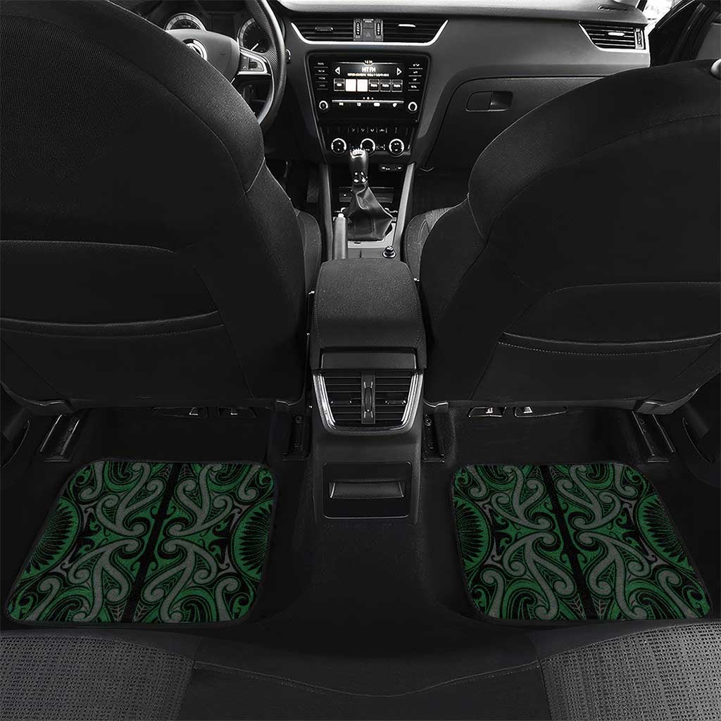 New Zealand Aotearoa Car Mats Green Taniko Art Maori Pattern LT05 Set 2pcs - Back Green - Polynesian Pride