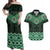 New Zealand Aotearoa Couples Matching Off Shoulder Maxi Dress and Hawaiian Shirt Green Taniko Art Maori Pattern