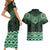 New Zealand Aotearoa Couples Matching Short Sleeve Bodycon Dress and Hawaiian Shirt Green Taniko Art Maori Pattern