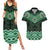 New Zealand Aotearoa Couples Matching Summer Maxi Dress and Hawaiian Shirt Green Taniko Art Maori Pattern