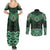 New Zealand Aotearoa Couples Matching Summer Maxi Dress and Long Sleeve Button Shirt Green Taniko Art Maori Pattern